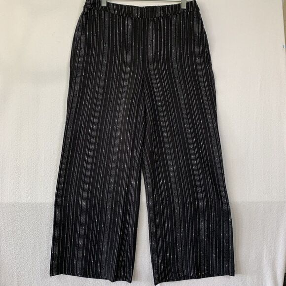 Chicos Palazzo Pants Women 0.5 Black Striped Pull On Wide Leg Flare Casual Boho - Picture 1 of 10